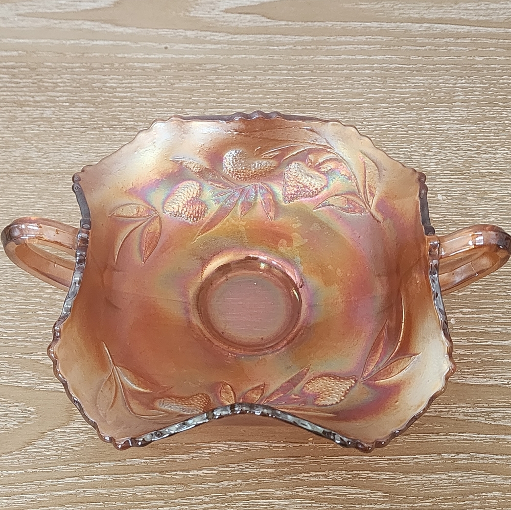 Vintage Fenton Orange Carnival Glass Bon Bon Dish, Strawberry